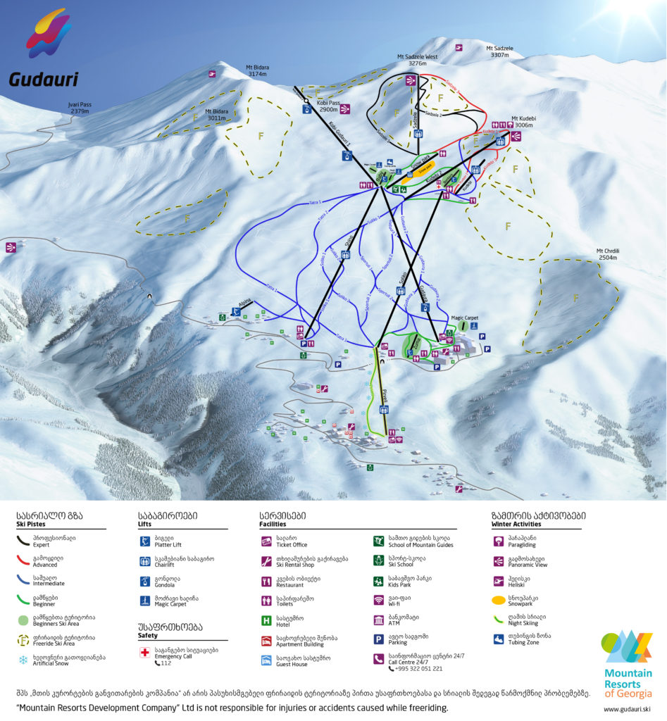 Gudauri Skigebiet Karte (Georgien, ski map) | Travel Delight